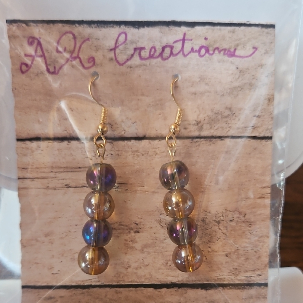 Handmade Gold and Purple Dangle Earrings